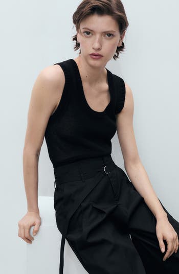Belted Cotton Wide Leg Pants