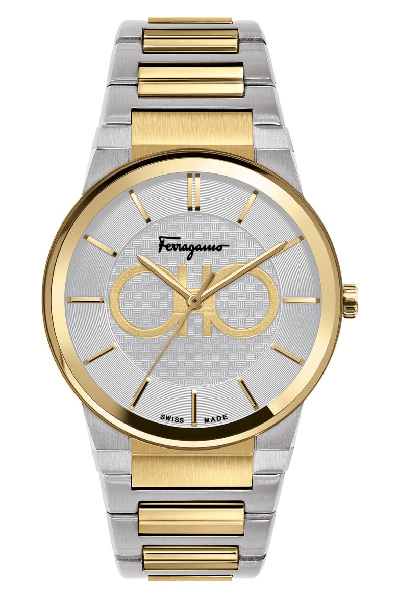 Salvatore Ferragamo Sapphire Bracelet Watch, 41mm, Main, color, GOLD/ SILVER/ GOLD