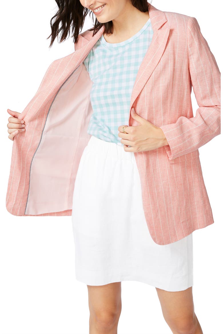 Pinstripe One-Button Blazer, Alternate, color, CHEEKY PEACH