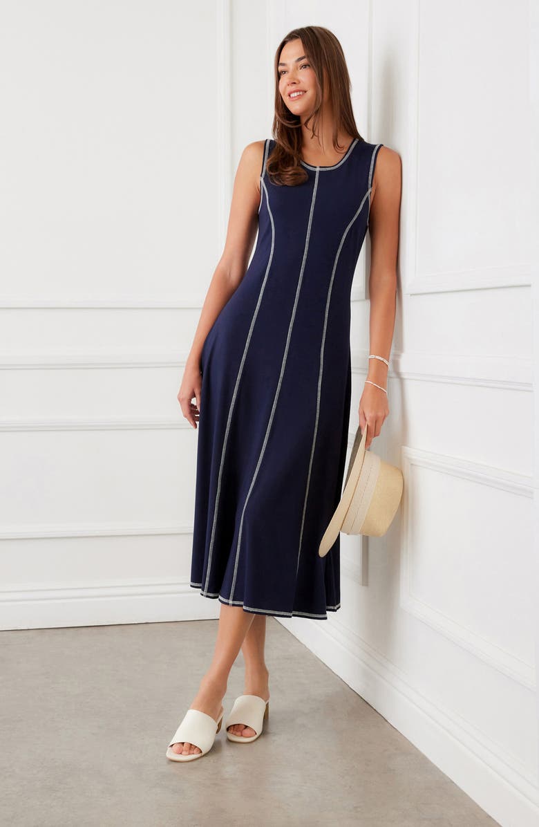 Karen Kane Contrast Stitch Sleeveless Midi Dress, Alternate, color, 