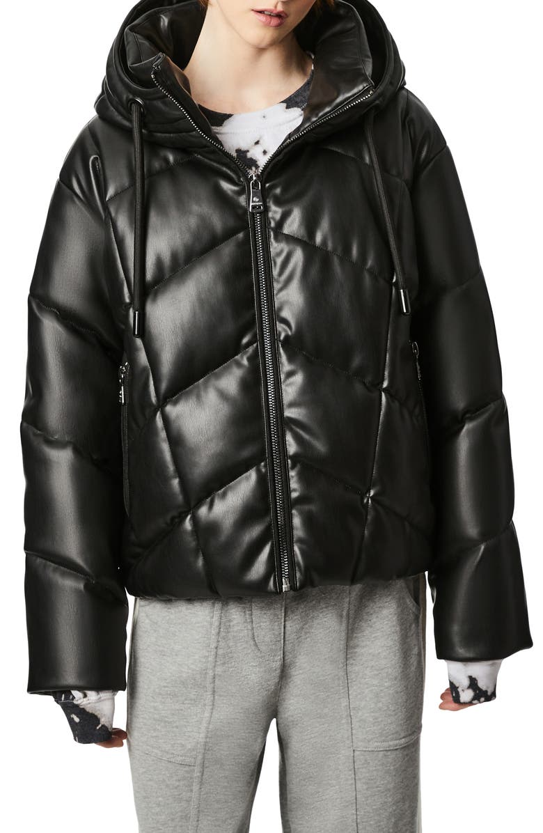 BERNIE Faux Leather Hooded Puffer Coat, Main, color,