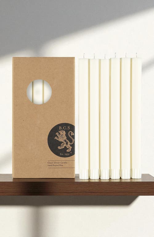 British Colour Standard Set Of 6 Pearl White Dinner Candles In White