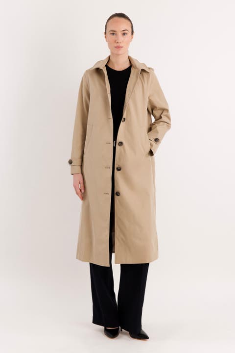 Long Single-Breasted Trench Coat with Detachable Hood