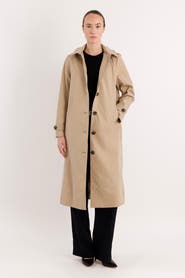 Orolay Long Single-Breasted Trench Coat with Detachable Hood