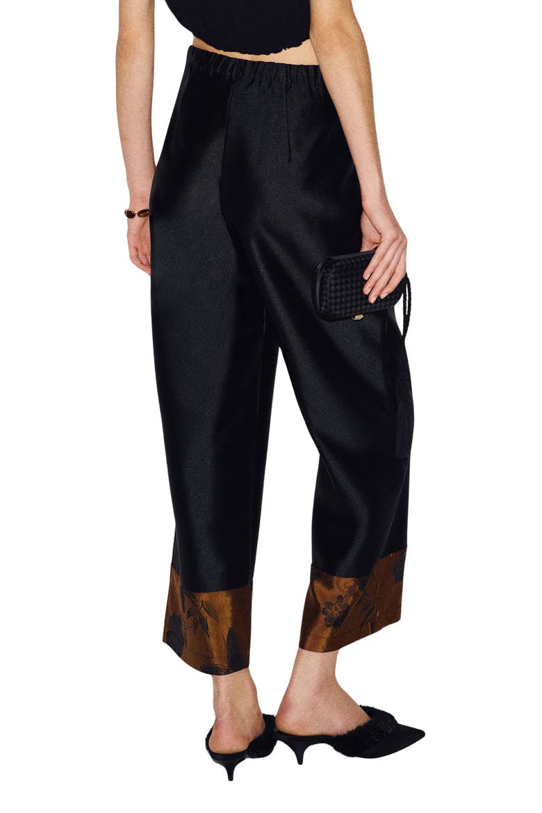 Olina Jacquard Hem Wide Leg Cropped Pants, Main, color, BLACK JACQUARD HEM