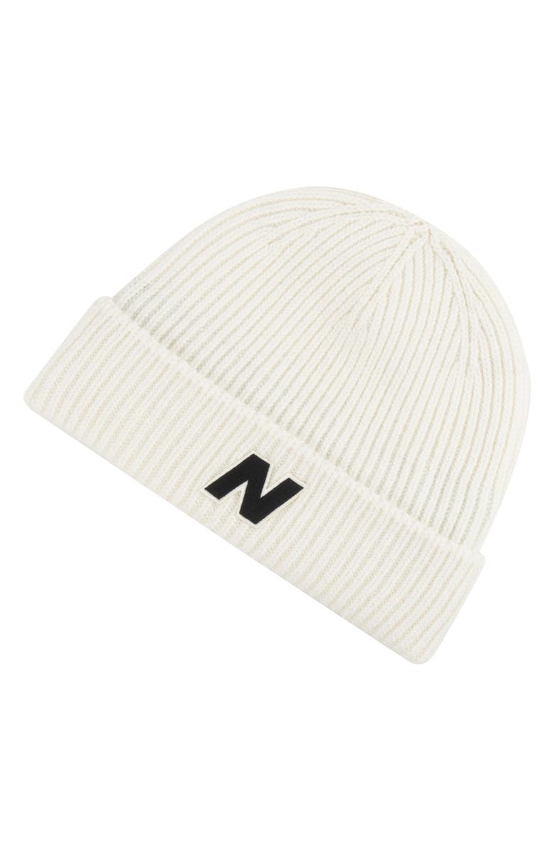 New Balance Patch Rib Knit Beanie, Main, color, Sea Salt
