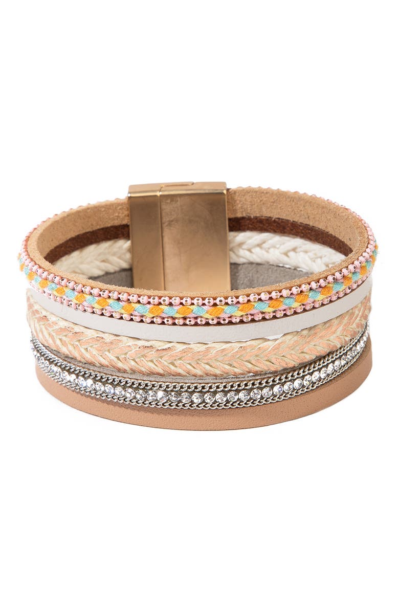 SAACHI Braided Leather Bracelet, Main, color, Taupe