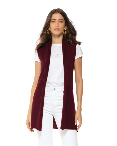 Pure Cashmere Sleeveless Long Open Front Cardigan