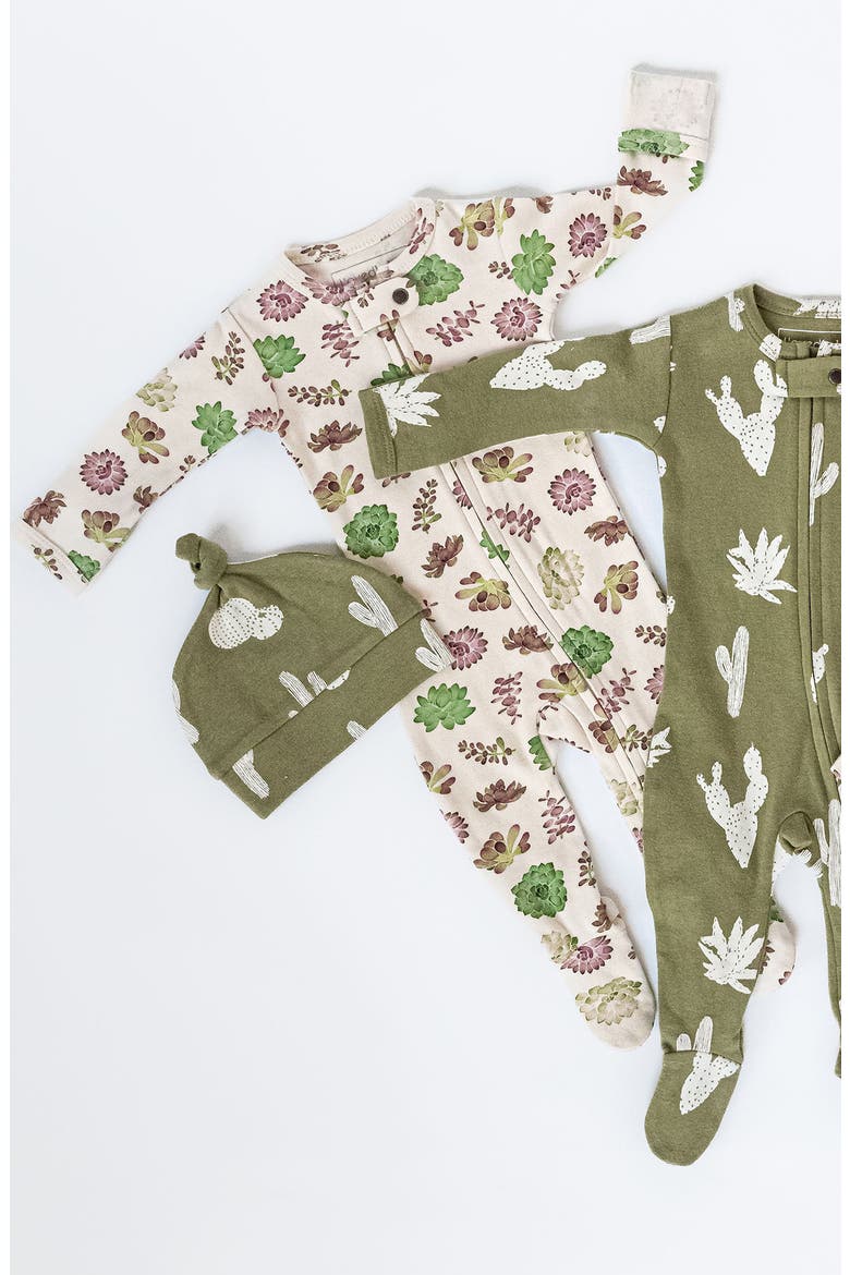 Print Organic Cotton Two-Way Zip Footie, Alternate, color, BUTTERCREAM SUCCULENTS