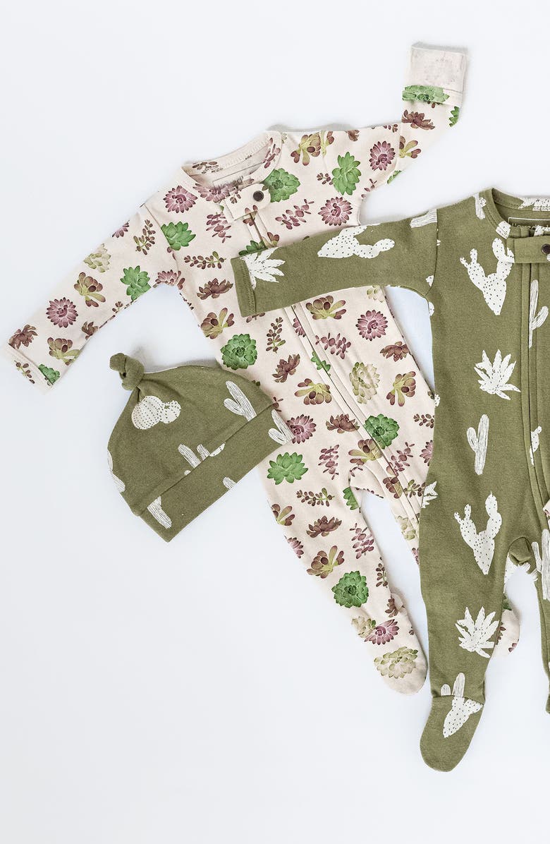 L'ovedbaby Print Organic Cotton Two-Way Zip Footie, Alternate, color, Buttercream Succulents
