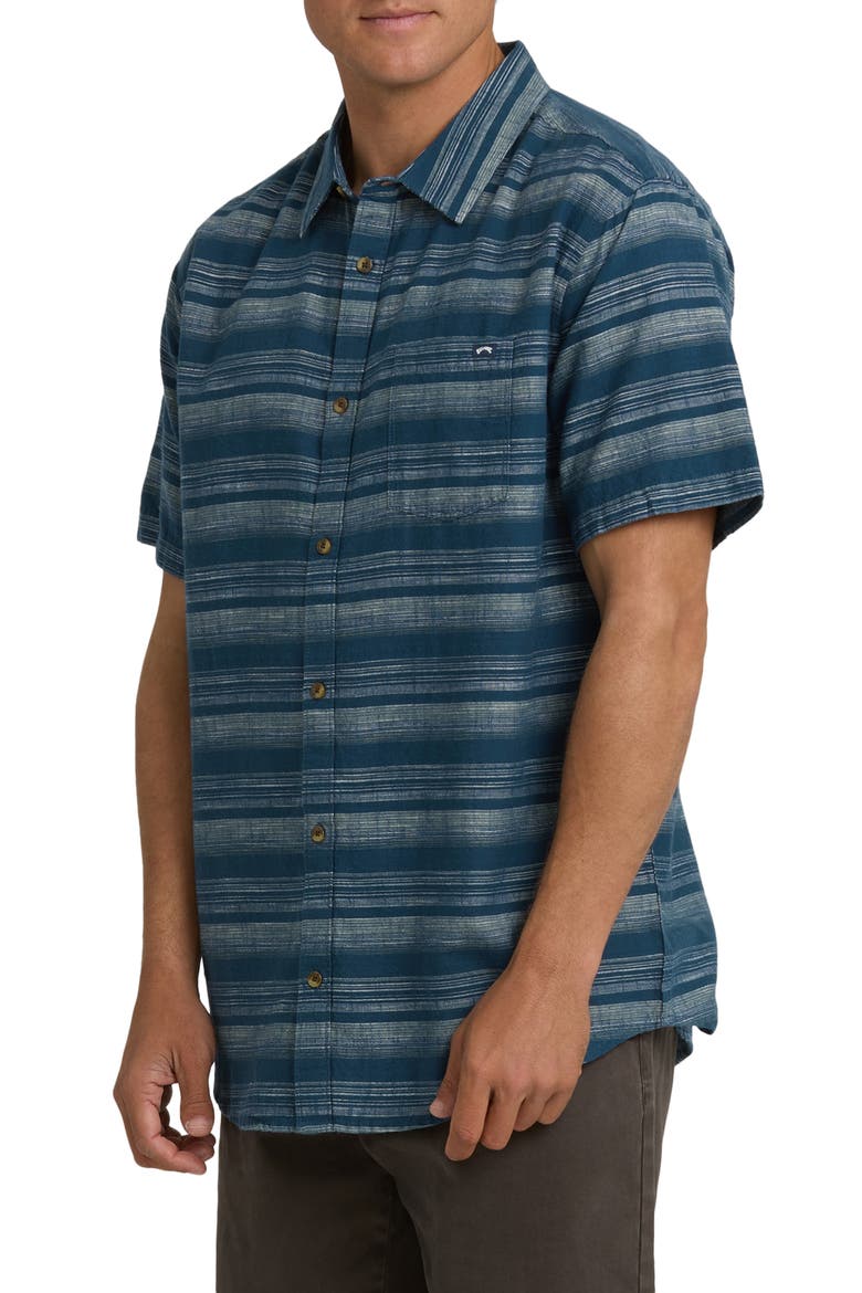 All Day Stripe Short Sleeve Button-Up Shirt, Alternate, color, DARK DENIM