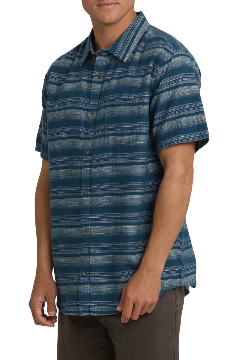 Billabong All Day Stripe Short Sleeve Button-Up Shirt, Alternate, color, Dark Denim