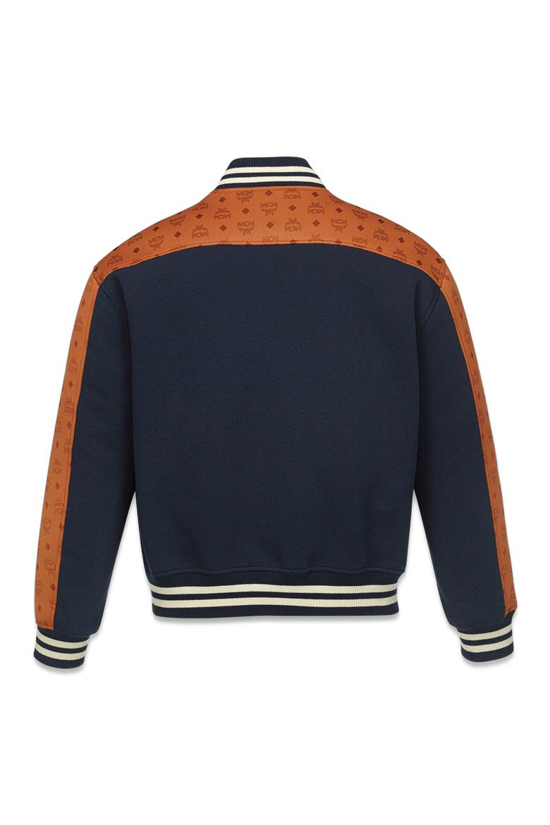 Ponte Varsity Jacket in Monogram Neoprene Jacquard, Alternate, color, Blue