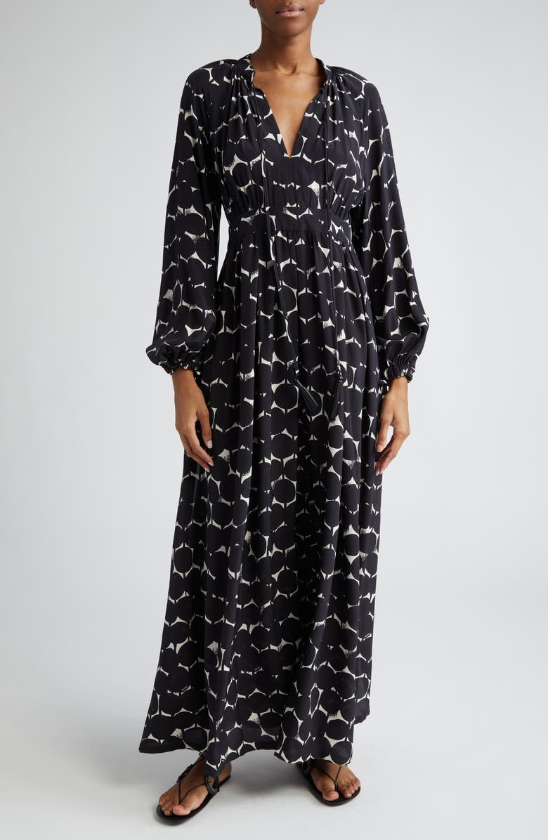 Max Mara Urbania Dot Print Long Sleeve Silk Maxi Dress, Main, color, 