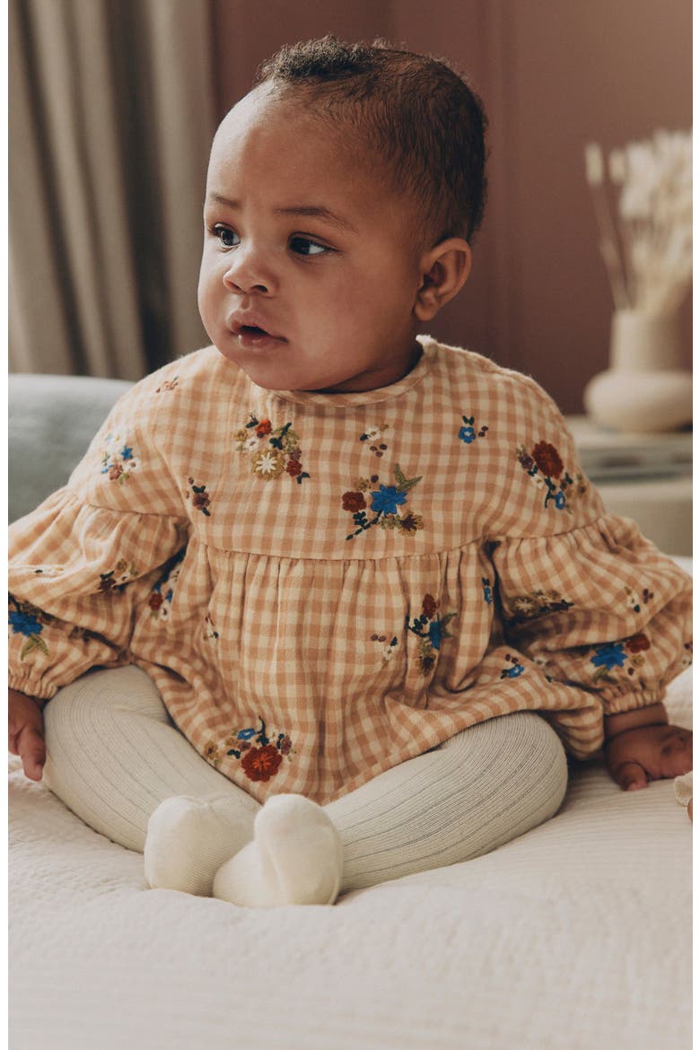 Kids' Gingham Embroidered Bubble Romper, Alternate, color, NEUTRAL