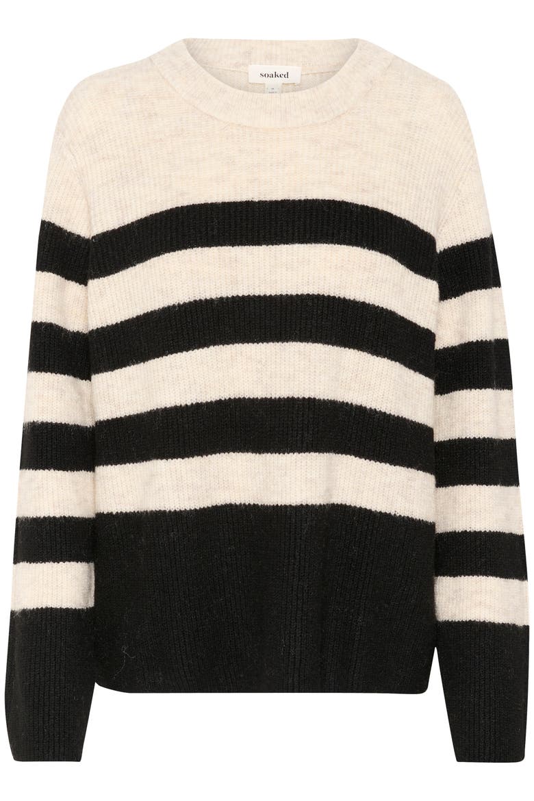 SLSelta Knitted Striped Pullover, Alternate, color, Sandshell w Black stripe