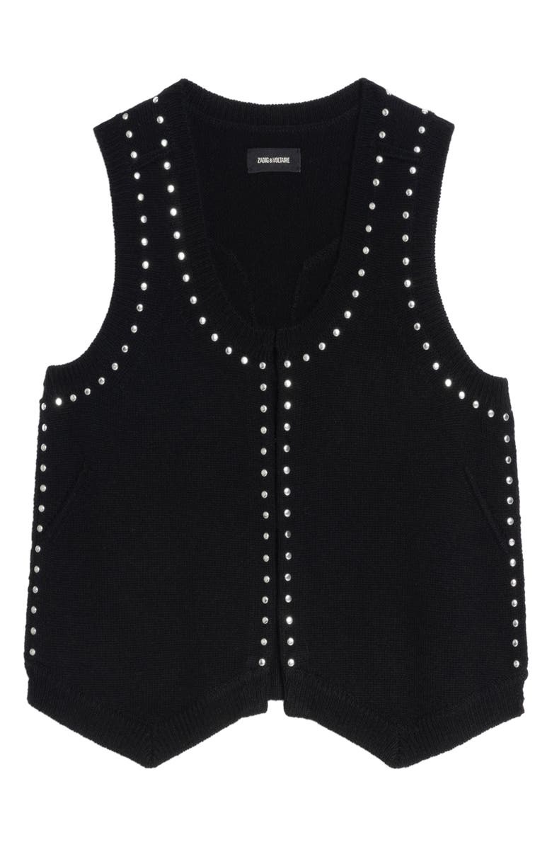 Zadig & Voltaire Dublin Stud Detail Wool & Cashmere Sweater Vest, Alternate, color, Black