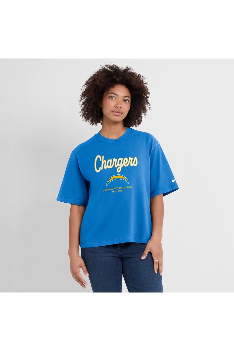 Women's Nike Powder Blue Los Angeles Chargers Essential Script Relaxed Boxy T-Shirt, Main, color, Powder Blue
