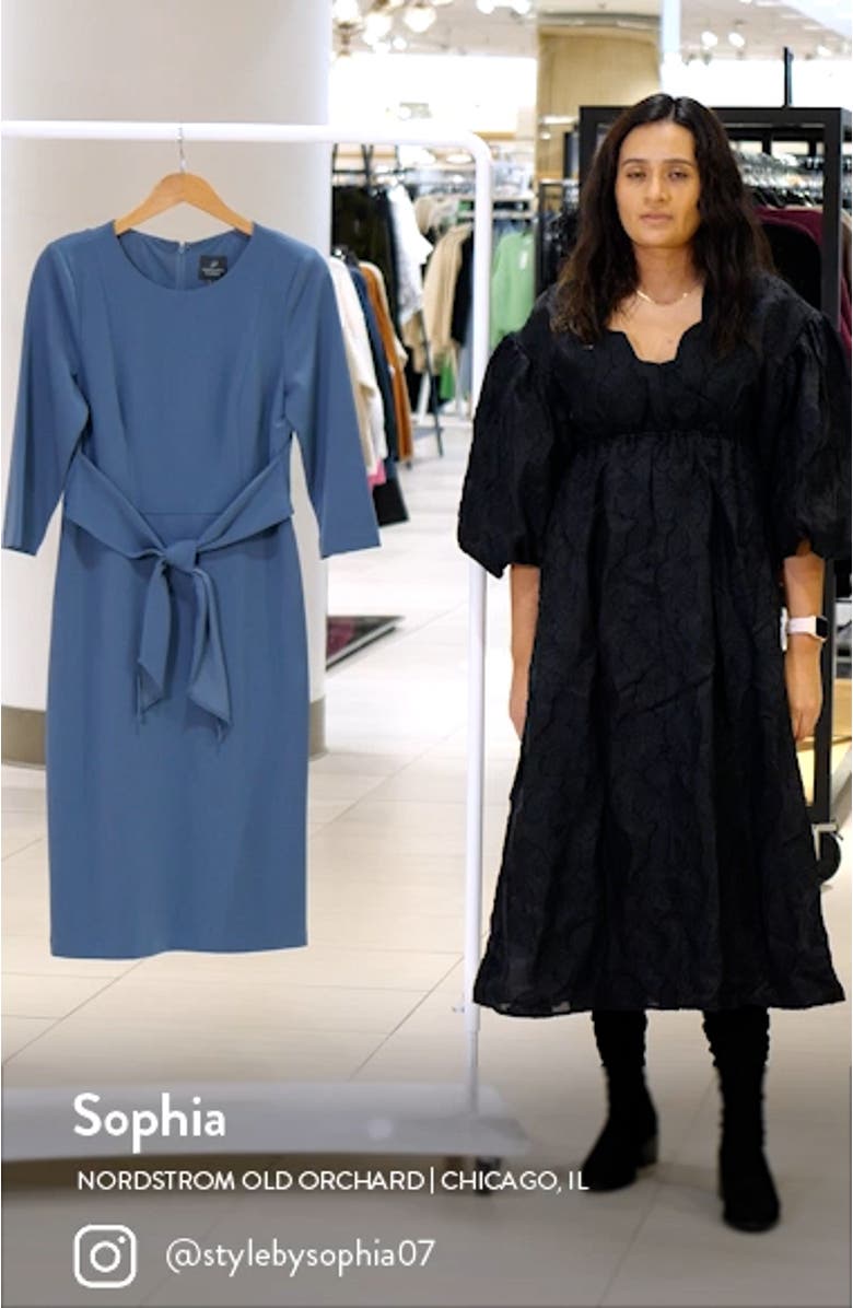 Tie Waist Crepe Sheath Dress, sales video thumbnail