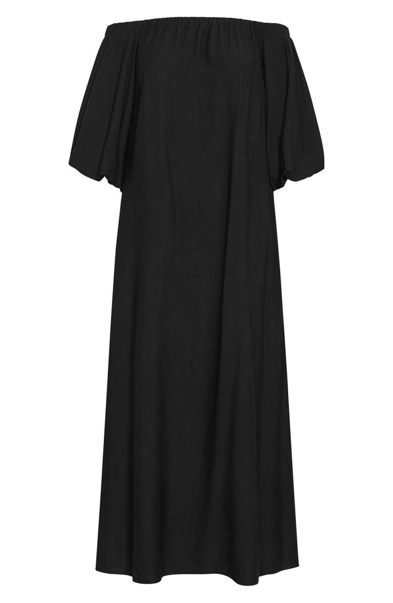 City Chic Layla Off the Shoulder Puff Sleeve Maxi Dress, Alternate, color, Black