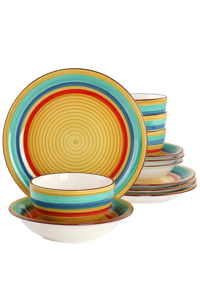 Gibson Home Rainbow 12 Piece Stoneware Dinnerware Set  Multi, Main, color, Yellow
