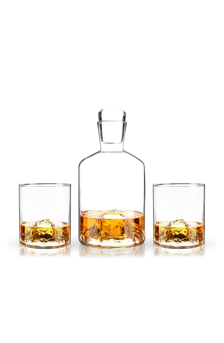 Viski Mountain 3-Piece Crystal Liquor Decanter and Tumbler Set, Alternate, color, Clear
