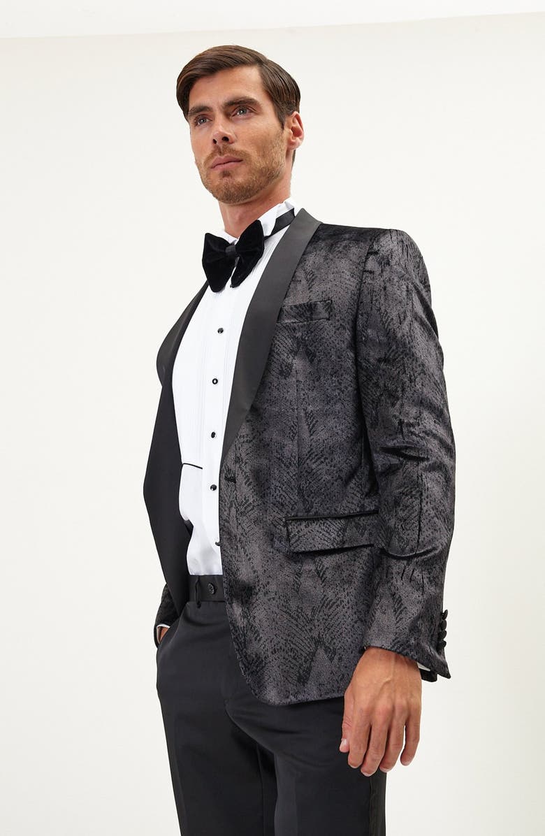 RON TOMSON Snake Embossed Velvet Tuxedo Jacket, Alternate, color, Black Anthracite