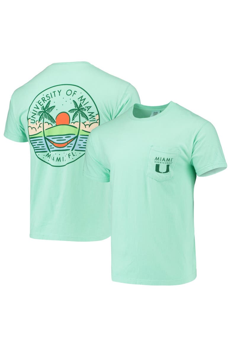 Men's Mint Green Miami Hurricanes Circle Scene Comfort Colors Pocket T-Shirt, Main, color, Mint