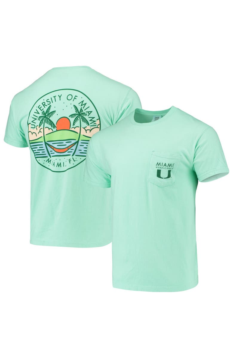 IMAGE ONE Men's Mint Green Miami Hurricanes Circle Scene Comfort Colors Pocket T-Shirt, Main, color, Mint