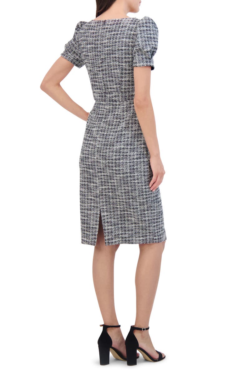 Eliza J Puff Sleeve Tweed Sheath Dress, Alternate, color, Black Ivory