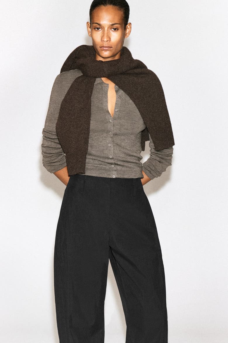 Barrel-Leg Pima Cotton Pants, Alternate, color, BLACK