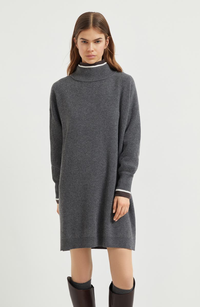 Brunello Cucinelli English rib knit dress, Alternate, color, Lead