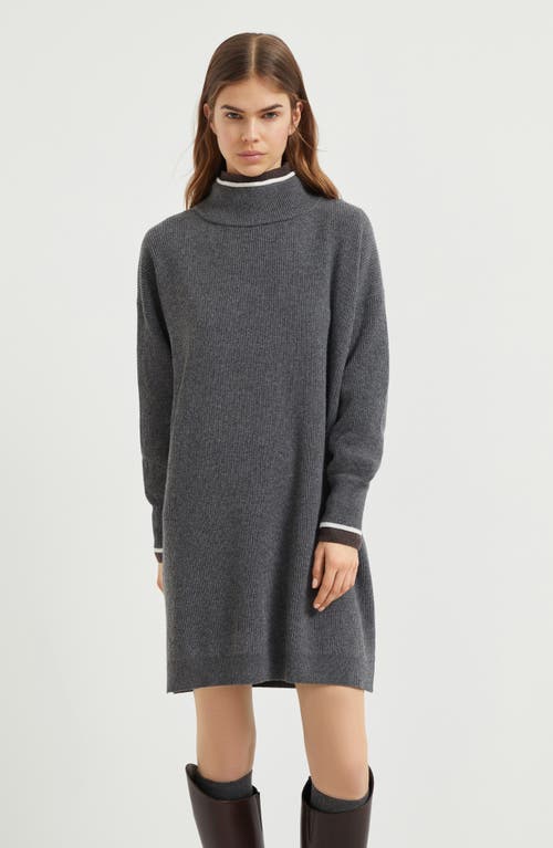 Brunello Cucinelli High-neck Ribbed-knit Mini Dress In Gray