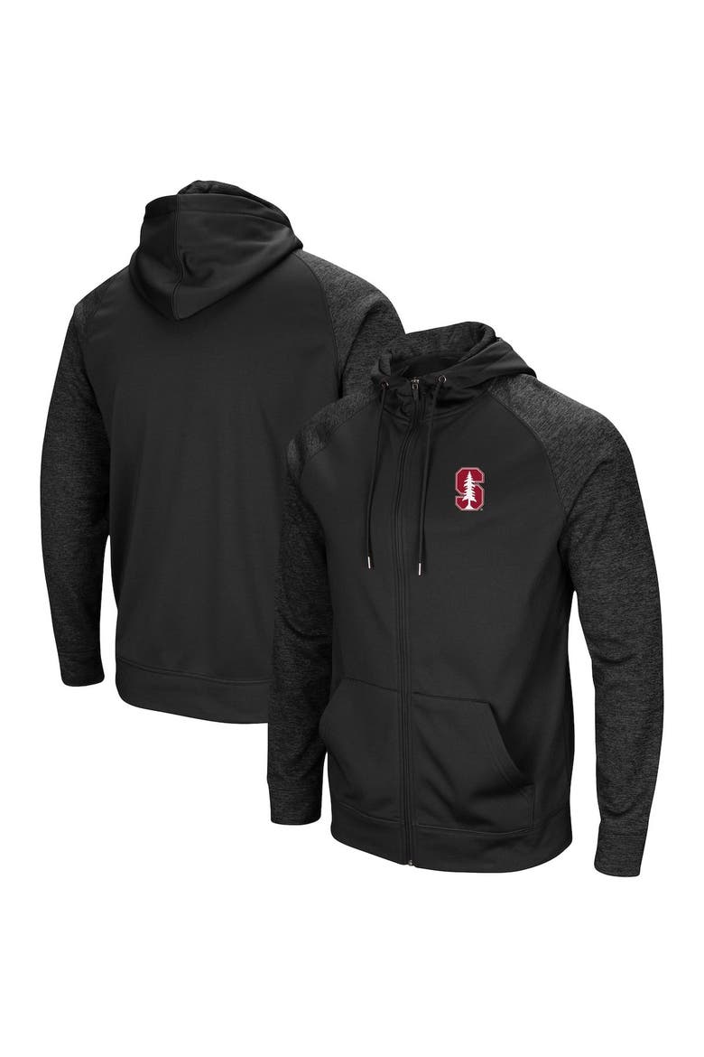 Men's Colosseum Black Stanford Cardinal Blackout 3.0 Tonal Raglan Full-Zip Hoodie, Main, color, Black