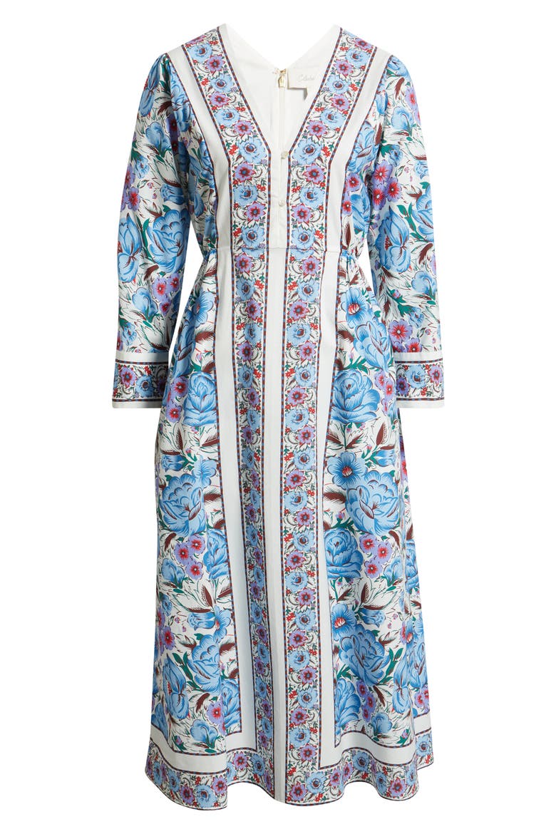 Blanche Print Long Sleeve Organic Cotton Midi Dress, Alternate, color, FLUORA PRINT
