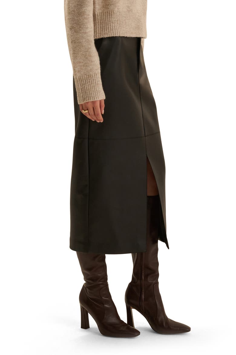 The Meyer Faux Leather Midi Skirt, Alternate, color, BLACK