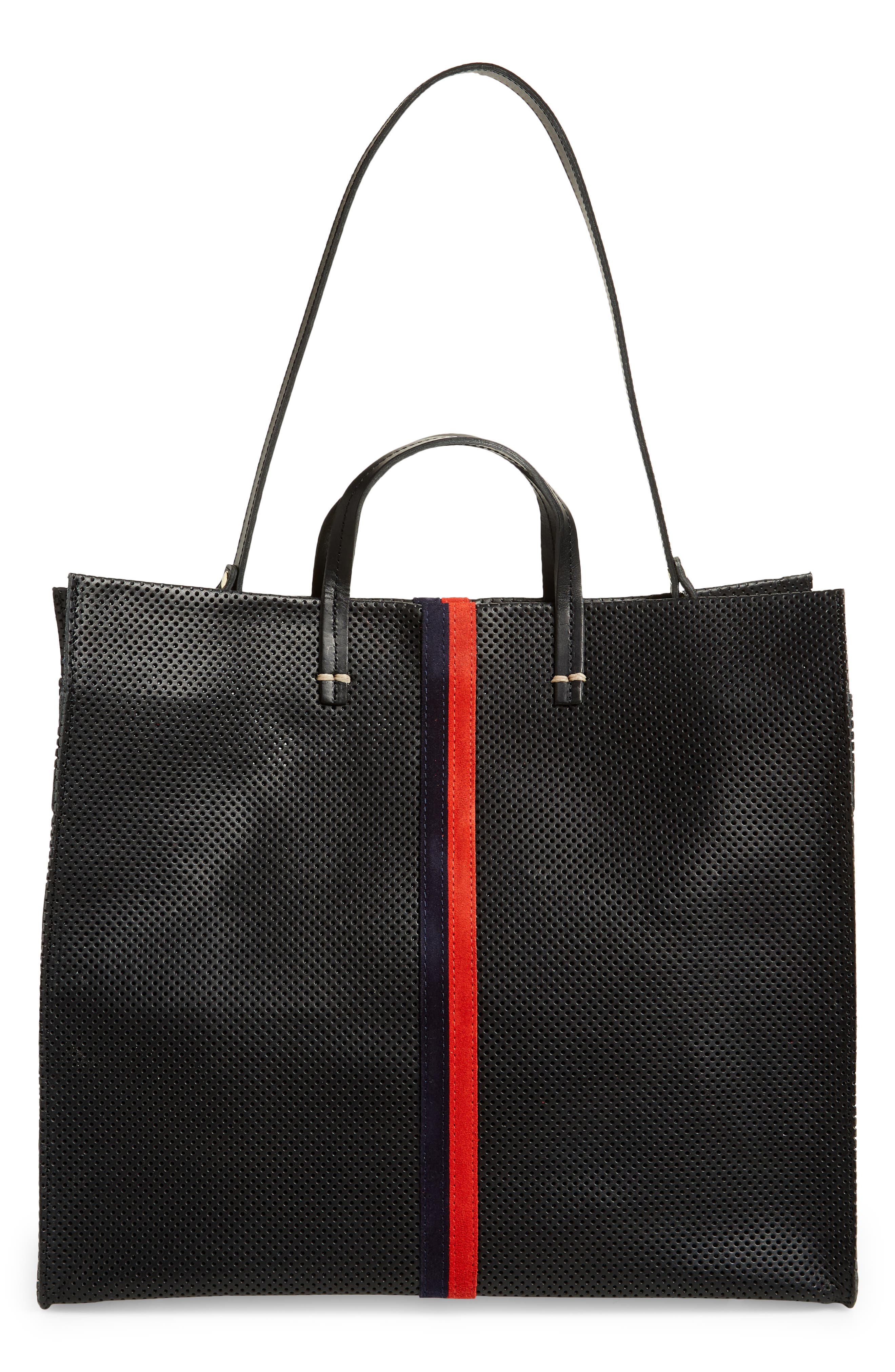 Clare V. Simple Stripe Perforated Leather Tote, Main, color, 