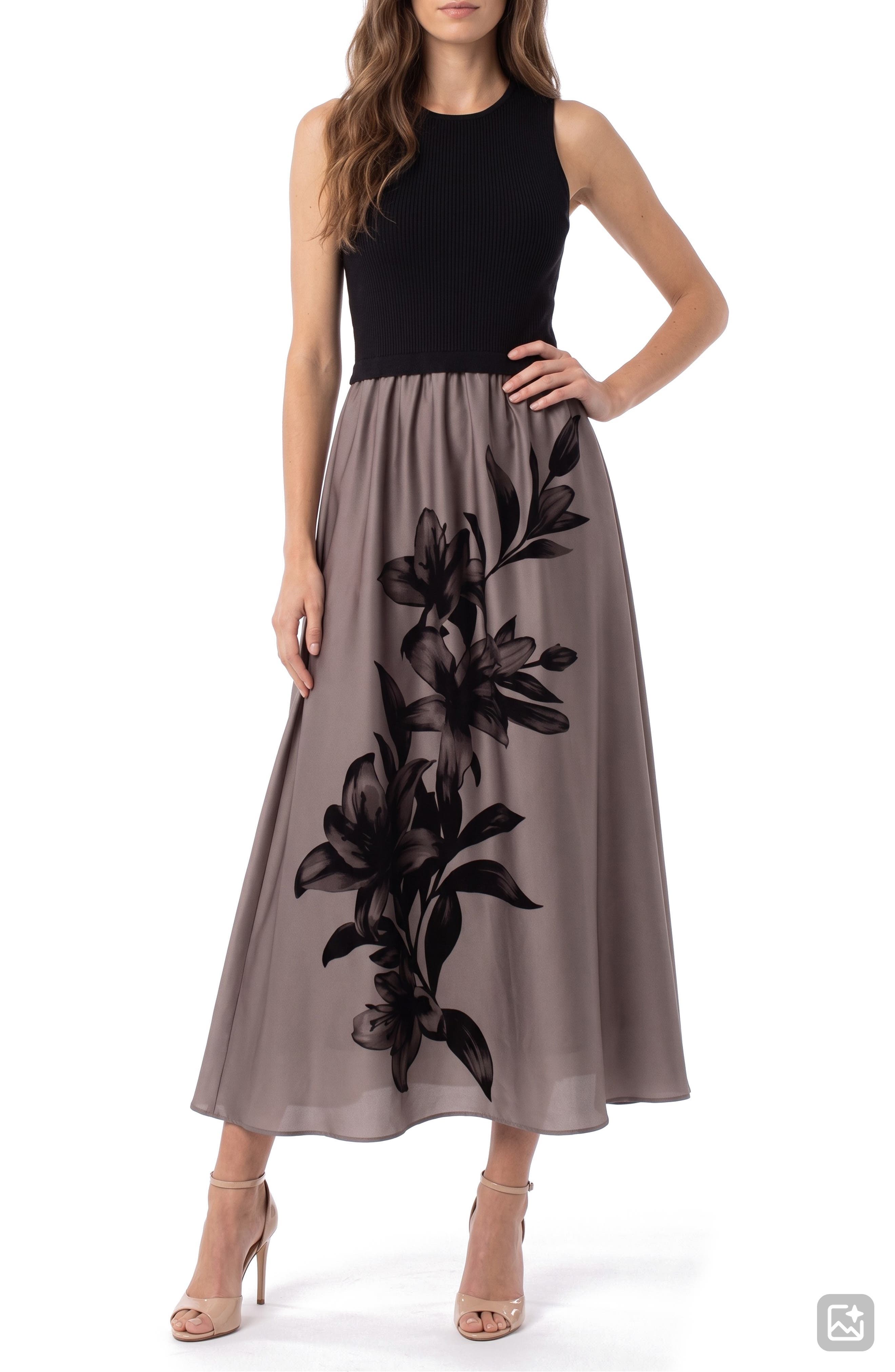 Ribbed Bodice Satin Midi Dress