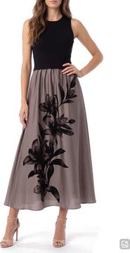 Taylor Dresses Ribbed Bodice Satin Midi Dress