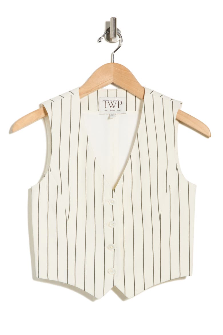 Kikis Pinstripe Vest, Main, color, IVORY / CHOCOLATE