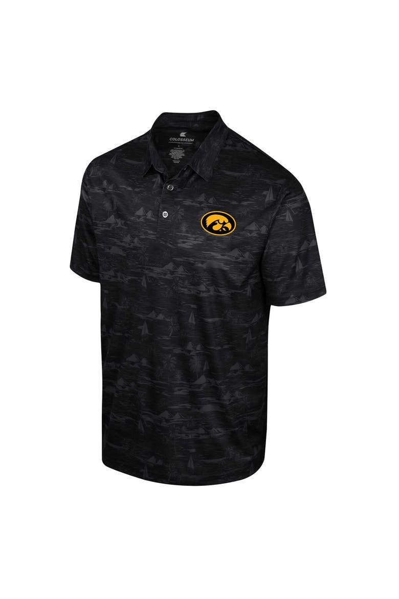 Men's Colosseum Black Iowa Hawkeyes Daly Print Polo, Alternate, color, Black