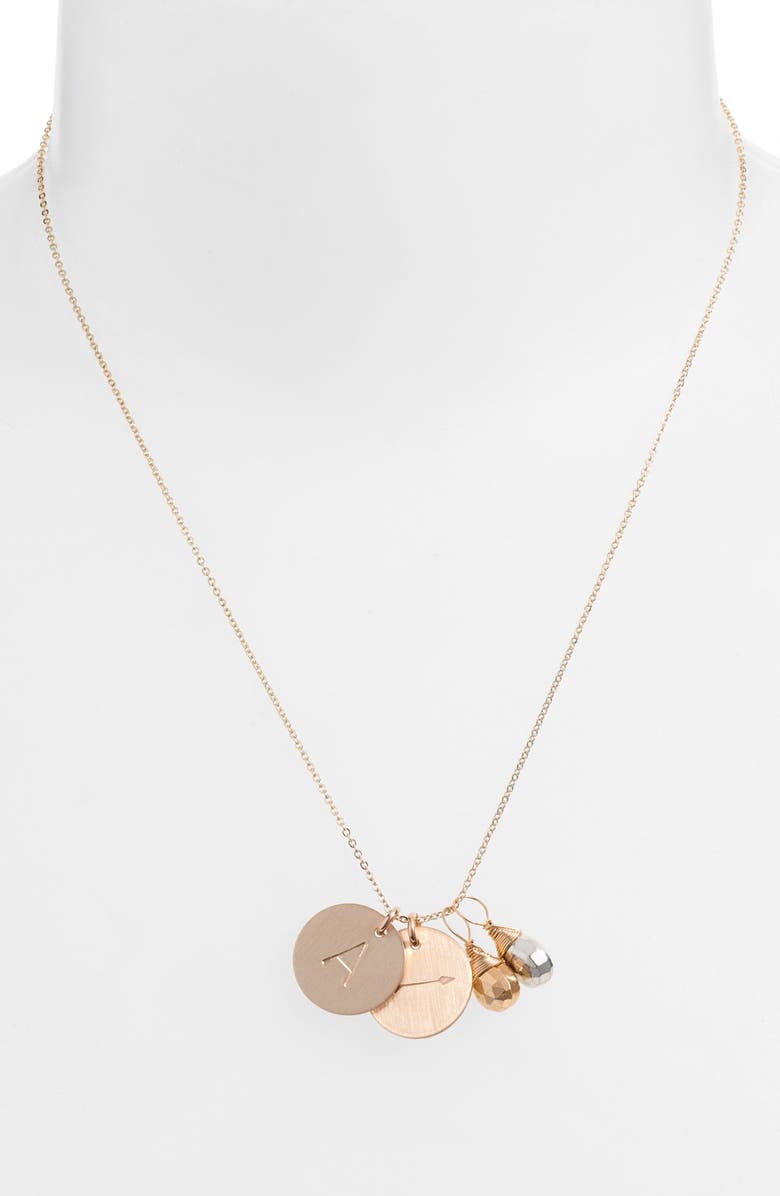 Nashelle Pyrite Initial & Arrow 14k-Gold Fill Disc Necklace, Alternate, color, 