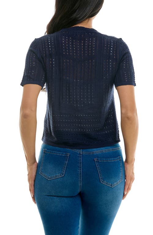 Nina Leonard Open Stitch Short Sleeve Bolero In Navy