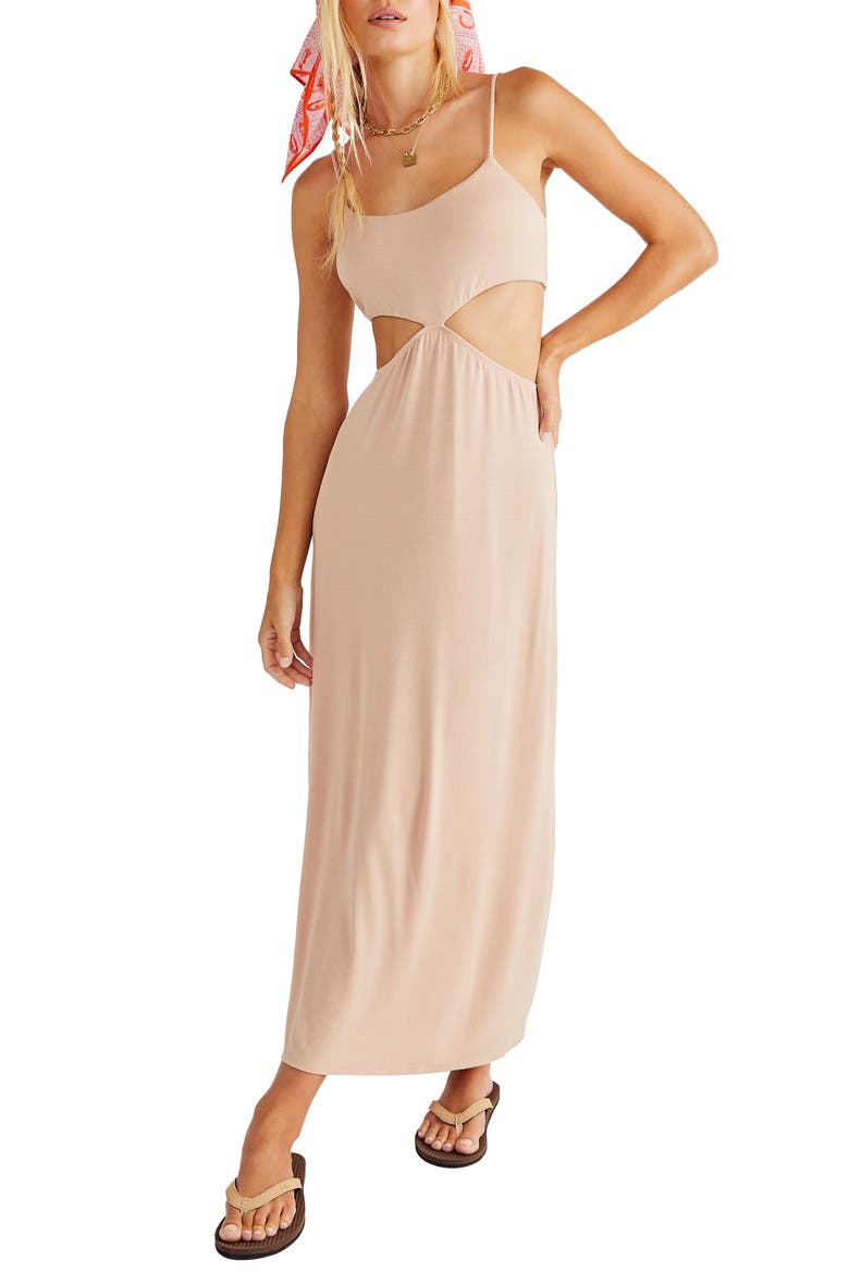 free-est Piper Sleeveless Cutout Midi Dress, Alternate, color, NATURAL DK