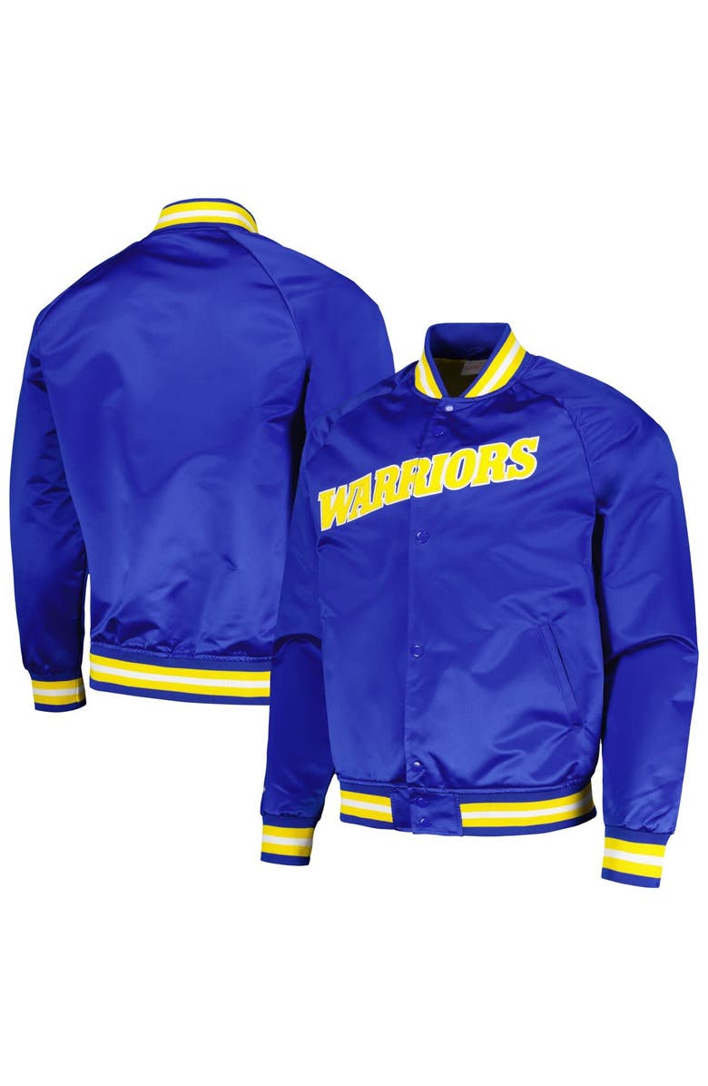 Mitchell & Ness Men's Mitchell & Ness Royal Golden State Warriors Hardwood Classics  Throwback Wordmark Raglan Full-Snap Jacket, Main, color, 