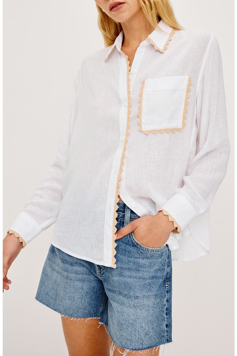 Saya Crochet Trim Button-Up Shirt, Main, color, WHITE