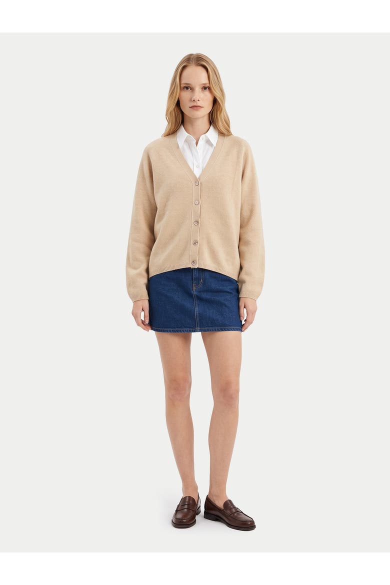 Cashmere V-neck Cardigan, Alternate, color, beige