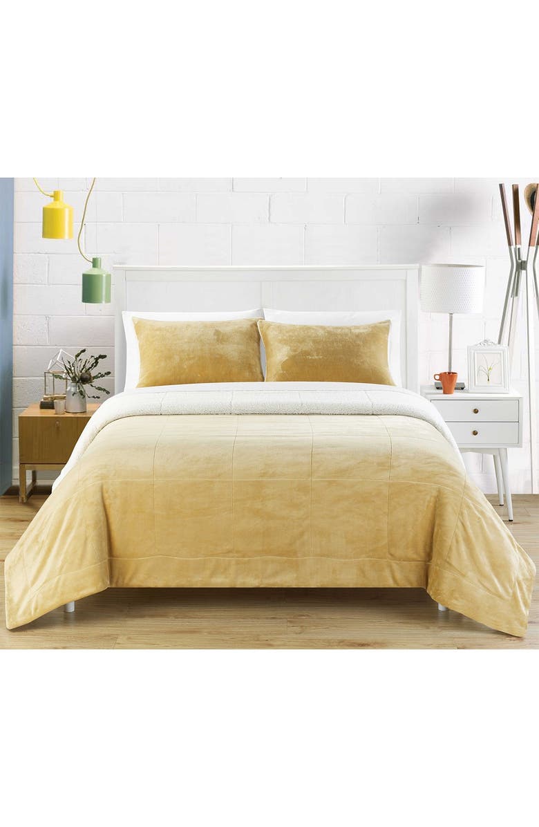 CHIC Twin XL Evelyn Faux Shearling Blanket Set - Camel, Alternate, color, 