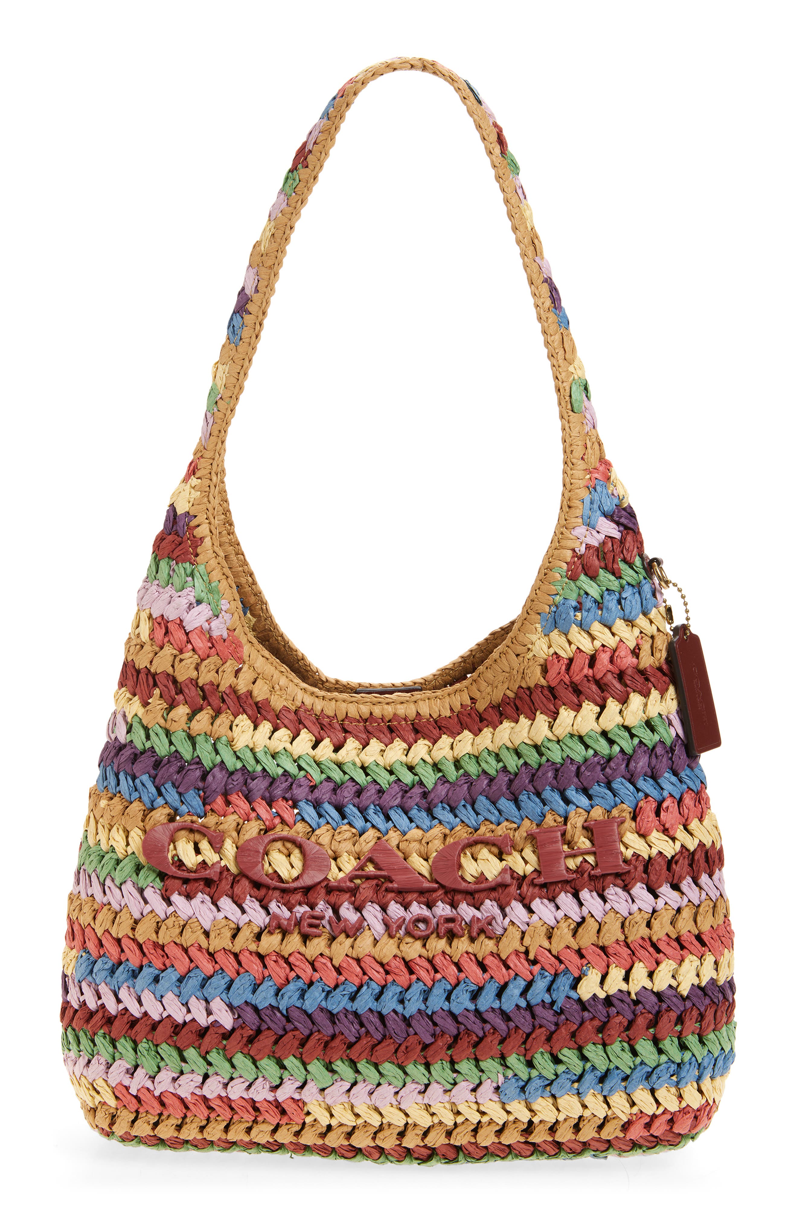 COACH Brooklyn 28 Woven Shoulder Bag, Main, color, Beige Multi