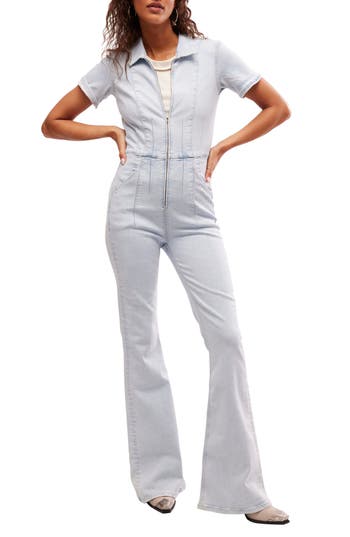 FREE PEOPLE FREE PEOPLE JAYDE DENIM FLARED JUMPSUIT